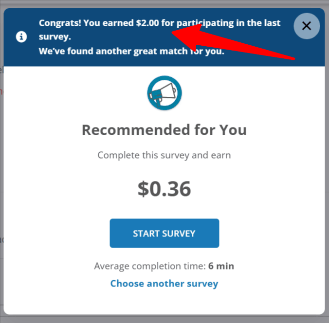 ySense - Earned $2 for a survey